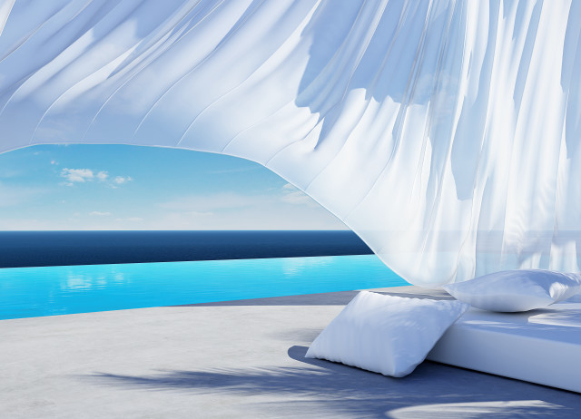Canopy bed pool ocean view free wallpaper for desktop - medium preview image