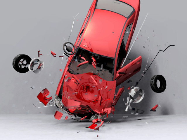 Red car crashing wall wheel free wallpaper for desktop - medium preview image