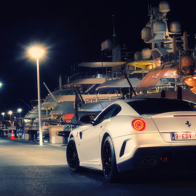 White sports car boat night free wallpaper for tablet - medium preview image