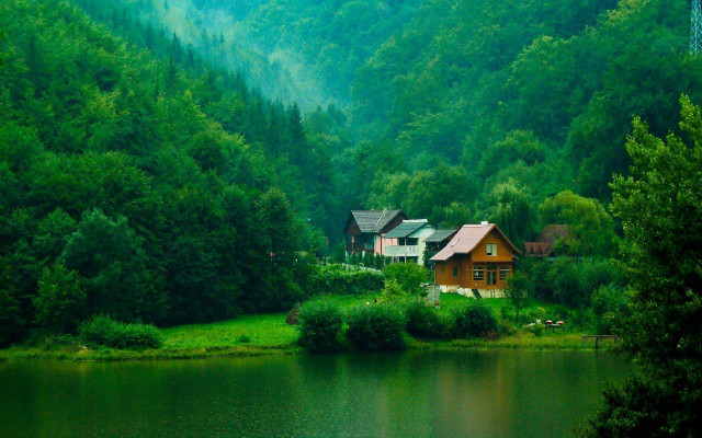 House forest lake background nature #2 free wallpaper for desktop - medium preview image
