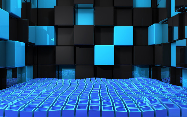 Blue black room squares wall free wallpaper for desktop - medium preview image