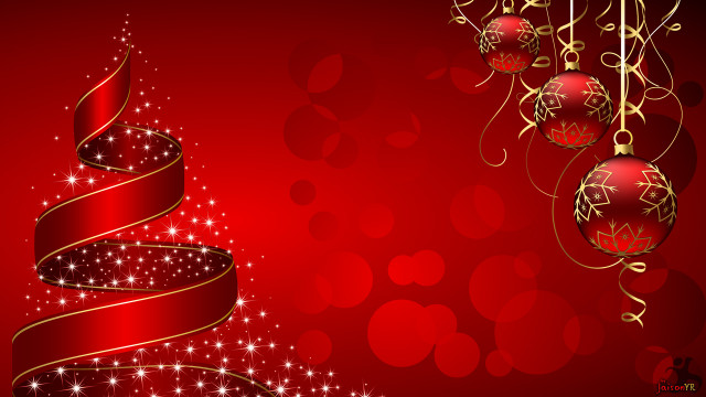 Red christmas tree gold ribbon free wallpaper for desktop - medium preview image