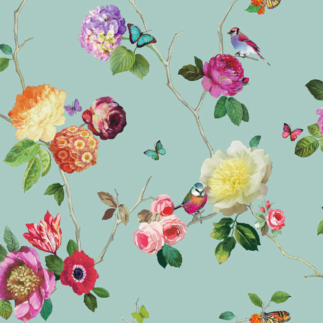 Blue butterfly flower branch whimsical free wallpaper for tablet - medium preview image