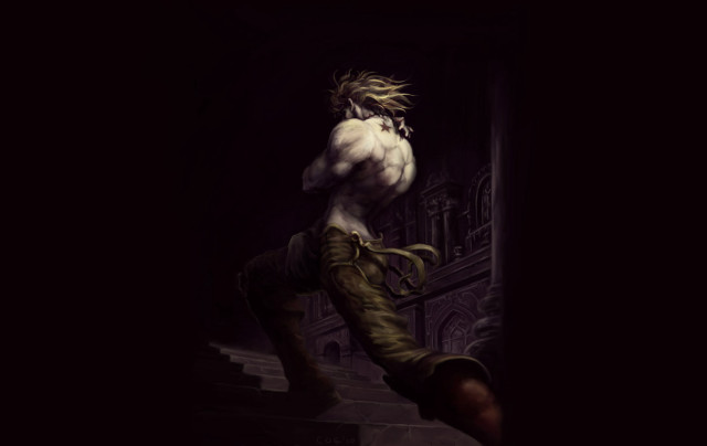 Muscular man staircase dark arms free wallpaper for desktop - medium preview image