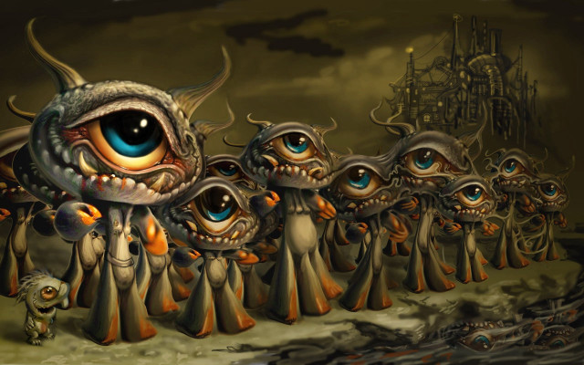 Strange monsters castle background cloudy free wallpaper for desktop - medium preview image