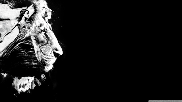Lion face black white background free wallpaper for desktop - medium preview image