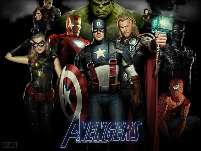 Avengers group characters black background free wallpaper for desktop - medium preview image