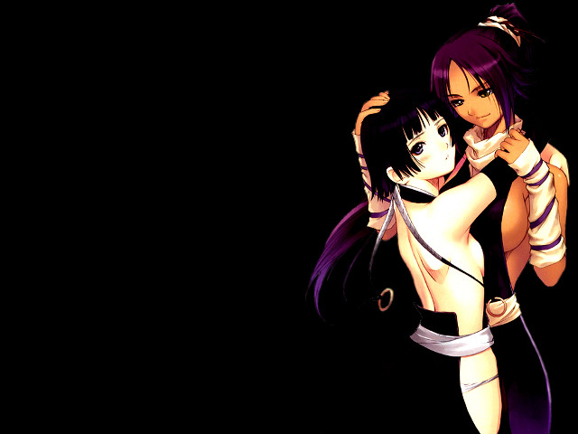 Anime couple hugging dark background free wallpaper for desktop - medium preview image