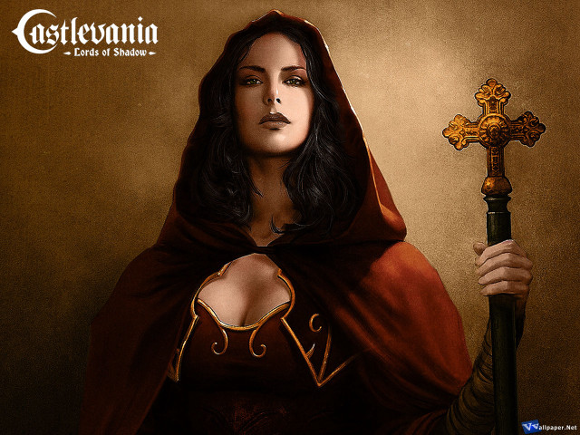 Woman red cloak cross sword free wallpaper for desktop - medium preview image