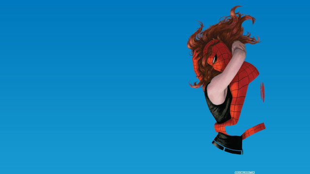 Woman spider suit flying arms free wallpaper for desktop - medium preview image