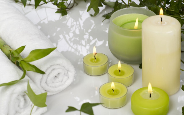 Candles towels plants flowers tabletop free wallpaper for desktop - medium preview image