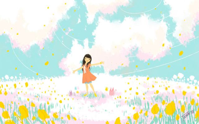 Girl field flowers kite sky free wallpaper for desktop - medium preview image