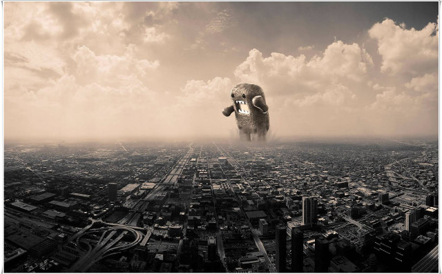 Large elephant flying city cloudy #5 free wallpaper for desktop - medium preview image