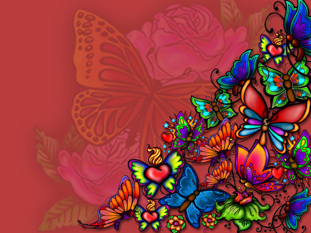 Colorful background butterflies flowers image free wallpaper for desktop - medium preview image