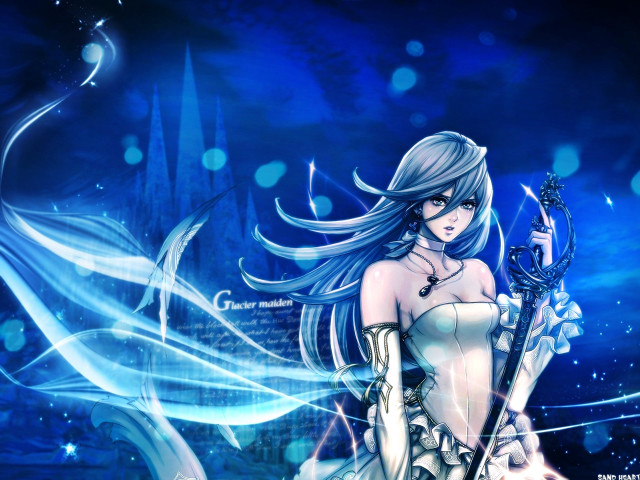 Woman sword dress dark blue free wallpaper for desktop - medium preview image