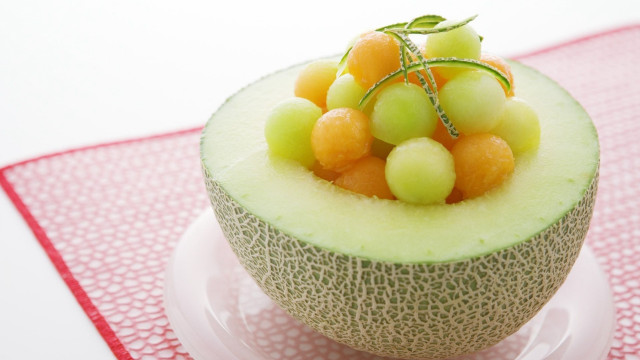 Melon fruit plate tablecloth red free wallpaper for desktop - medium preview image