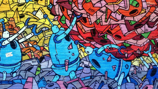 Colorful mural animals graffiti blue free wallpaper for desktop - medium preview image