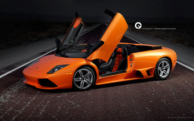 Orange sports car desert night free wallpaper for desktop - medium preview image