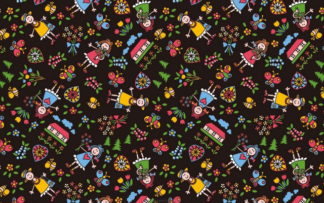 Colorful pattern little people background free wallpaper for desktop - medium preview image