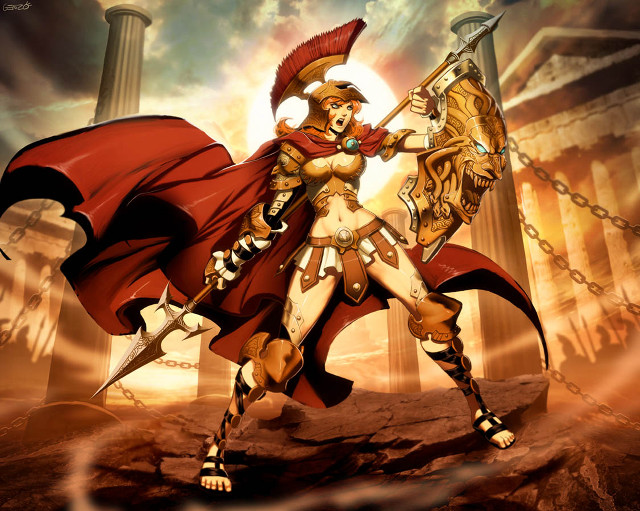 Cartoon woman red cape sword free wallpaper for desktop - medium preview image