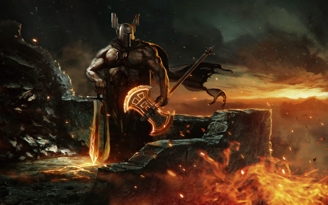 Man armor rock hammer fire free wallpaper for desktop - medium preview image