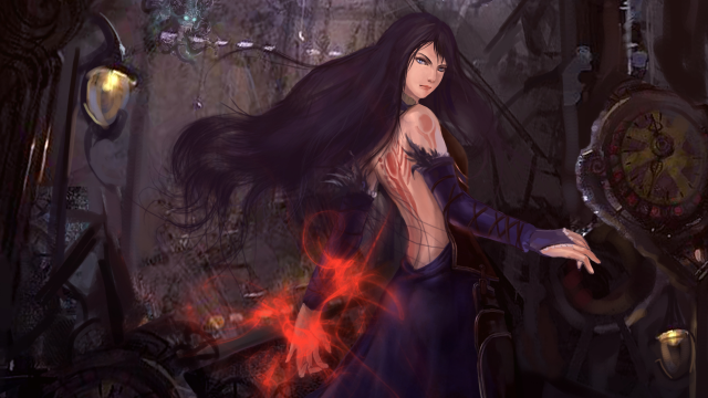 Woman dark dress room clock free wallpaper for desktop - medium preview image