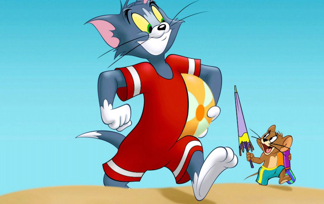 Cartoon cat running kite dog free wallpaper for desktop - medium preview image