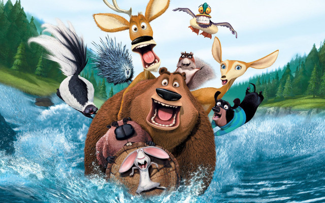 Cartoon bear animals water trees free wallpaper for desktop - medium preview image