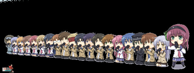 Anime girls line heads turned free wallpaper for desktop - medium preview image