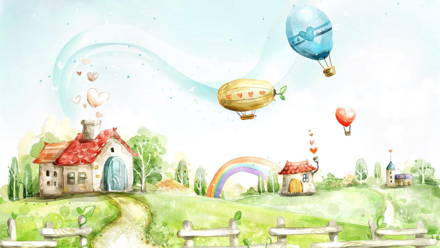 House rainbow hot air balloons free wallpaper for desktop - medium preview image
