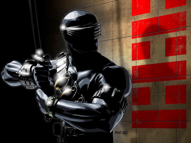 Man black outfit gun red free wallpaper for desktop - medium preview image