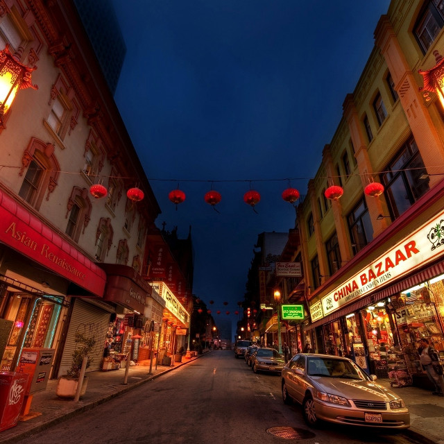 Street cars night red lanterns free wallpaper for tablet - medium preview image