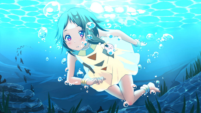 Girl yellow dress swimming bubbles free wallpaper for desktop - medium preview image