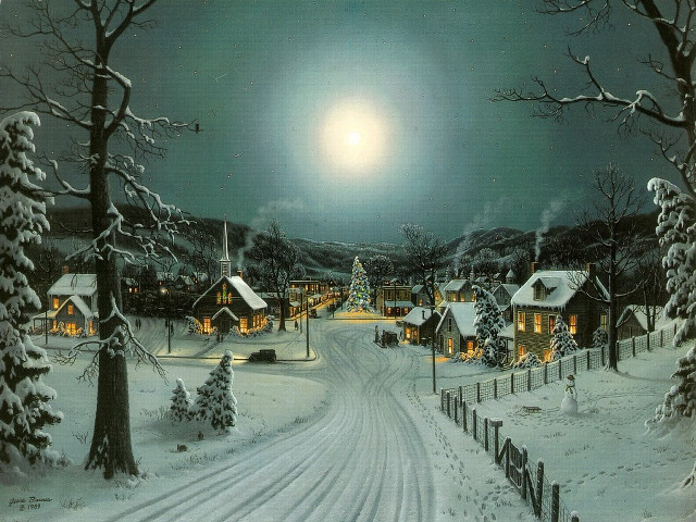 Snowy village full moon snowy #3 free wallpaper for desktop - medium preview image