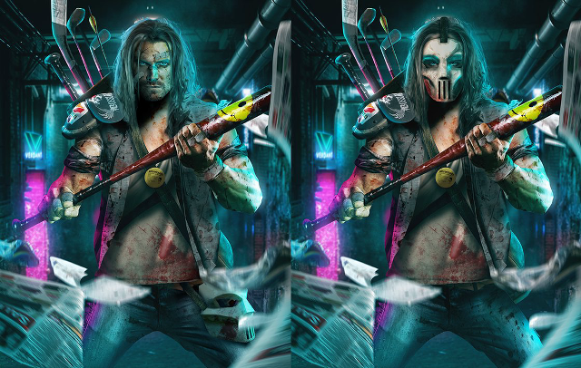 Demon face cyberpunk sword glowing free wallpaper for desktop - medium preview image