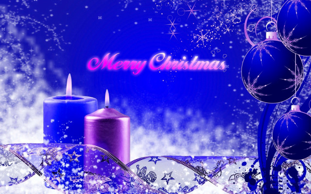Blue christmas card candles ribbon free wallpaper for desktop - medium preview image