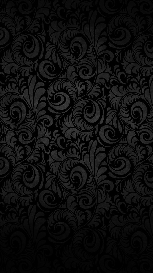 Black background swirls leaves pattern free wallpaper for mobile - medium preview image