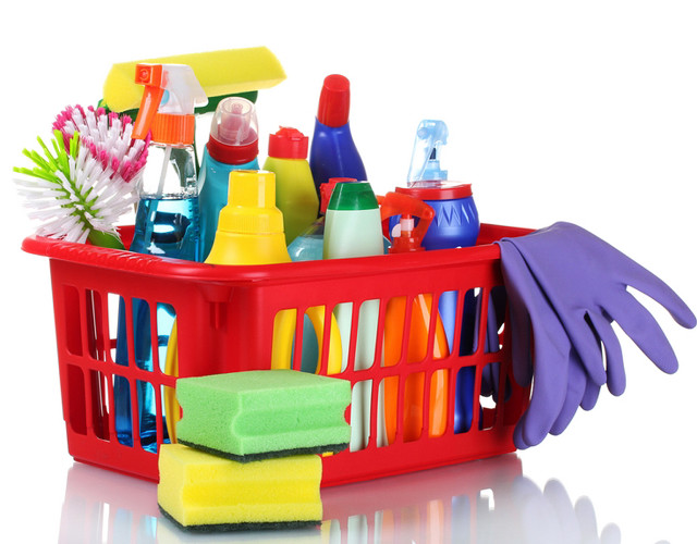 Red basket cleaning supplies gloves free wallpaper for desktop - medium preview image