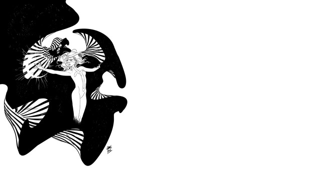 Black white drawing woman holding free wallpaper for desktop - medium preview image