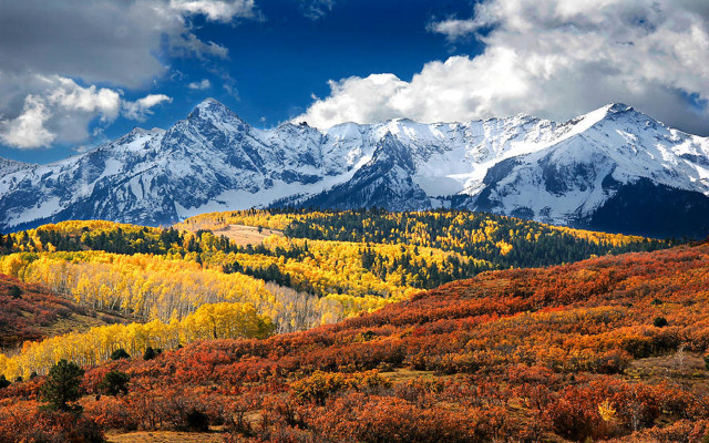 Mountain range snow capped autumn free wallpaper for desktop - medium preview image