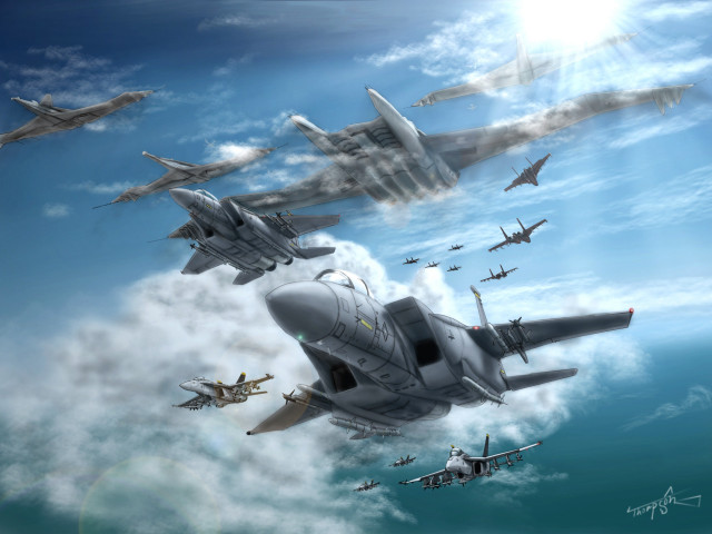 Planes flying formation sky clouds free wallpaper for desktop - medium preview image