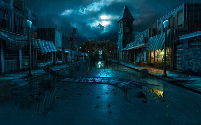 Dark street clock tower night free wallpaper for desktop - medium preview image