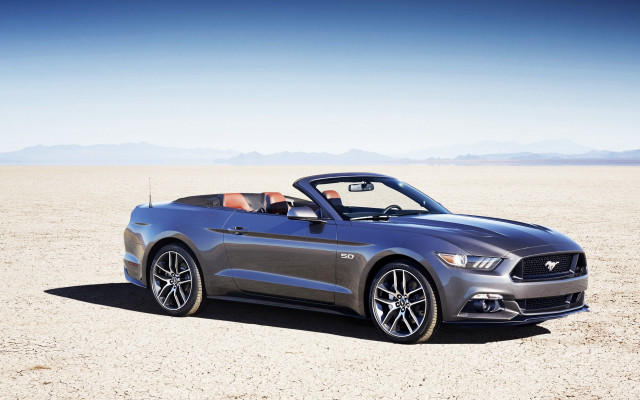 Silver mustang convertible desert mountains free wallpaper for desktop - medium preview image