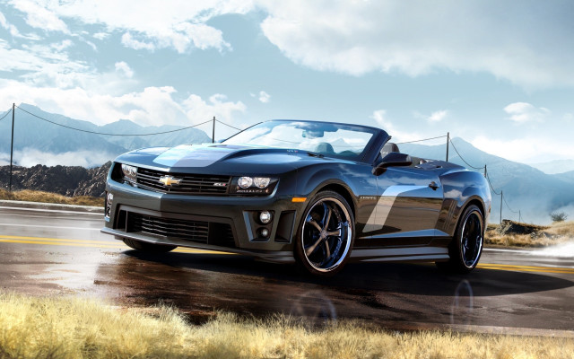 Chevrolet camaro convertible mountains road free wallpaper for desktop - medium preview image