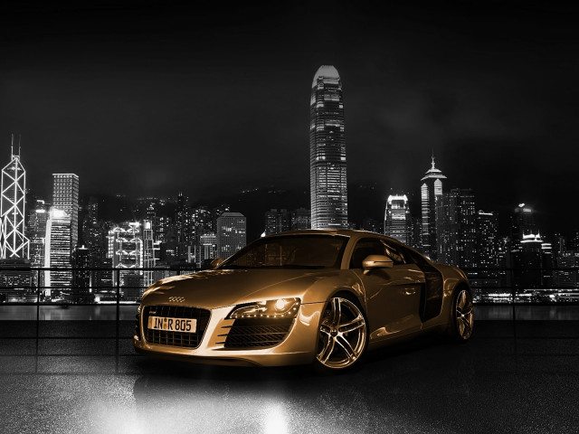 Gold sports car city skyline #2 free wallpaper for desktop - medium preview image