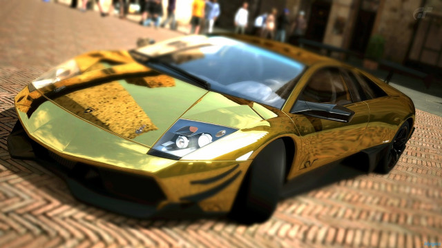 Yellow sports car brick road #5 free wallpaper for desktop - medium preview image