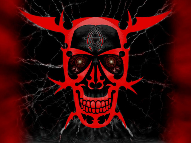 Red skull horns glowing lightning free wallpaper for desktop - medium preview image