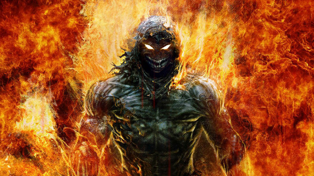 Demonic man fire background flames free wallpaper for desktop - medium preview image
