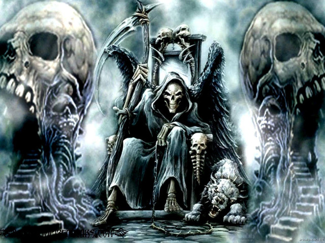 Skeleton throne skulls demon painting free wallpaper for desktop - medium preview image