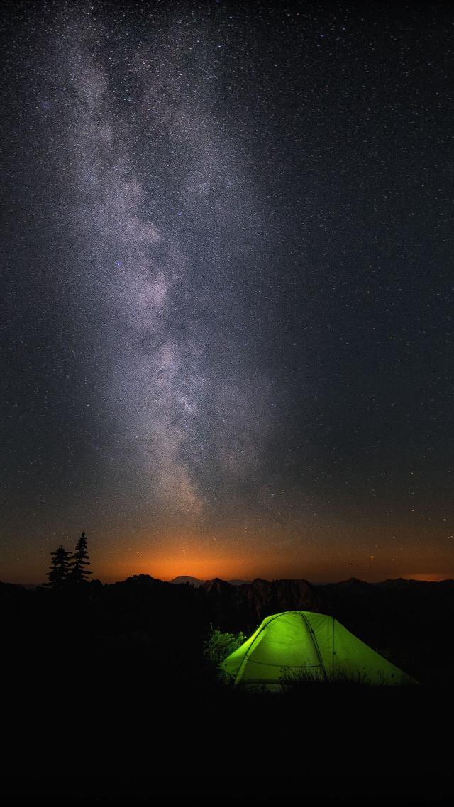 Tent lit night stars mountains free wallpaper for mobile - medium preview image